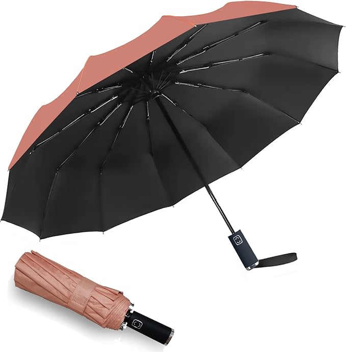 UPF 50+ UV Folding Umbrella Windproof 10/12 Ribs Fibreglass, Travel Compact Umbrella